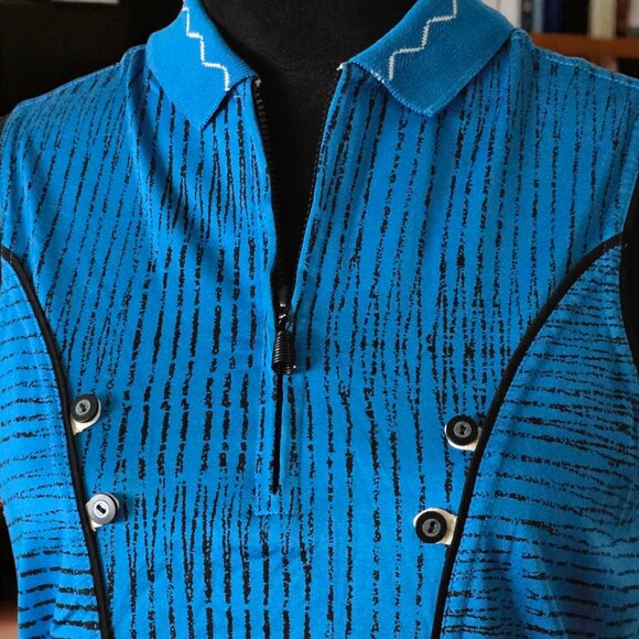 JAMIE SADOCK (MED) Golf Casual Qtr Zip Blue/Black Button Detail Cotton - Picture 2 of 9